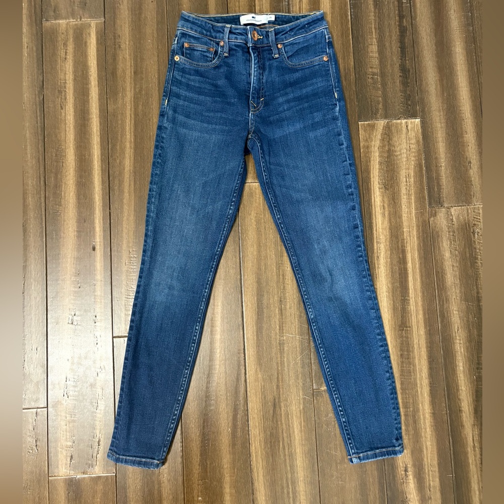Vineyard Vines Sz 25 Dark Blue Women's High Rise Skinny Jeans Pockets Belt Loops
